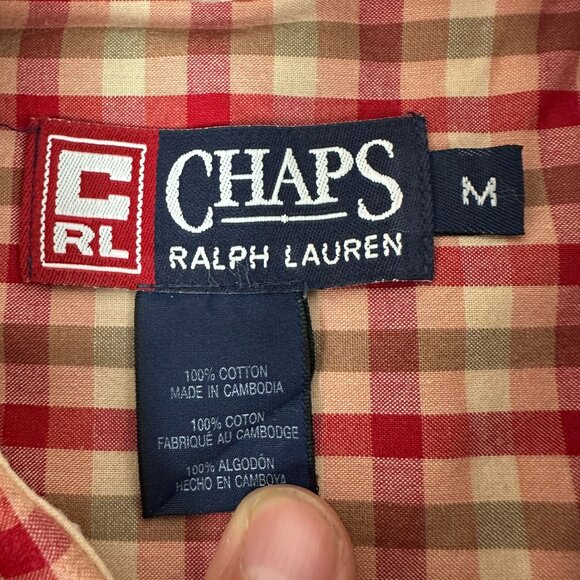 Chaps Ralph Lauren Mens Red & Beige Checkered Short Sleeve Shirt Size Medium - Picture 3 of 4